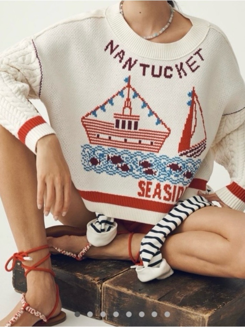 NWT Anthropologie Maeve Nantucket Graphic Nantucket Cable Knit Sweater size S